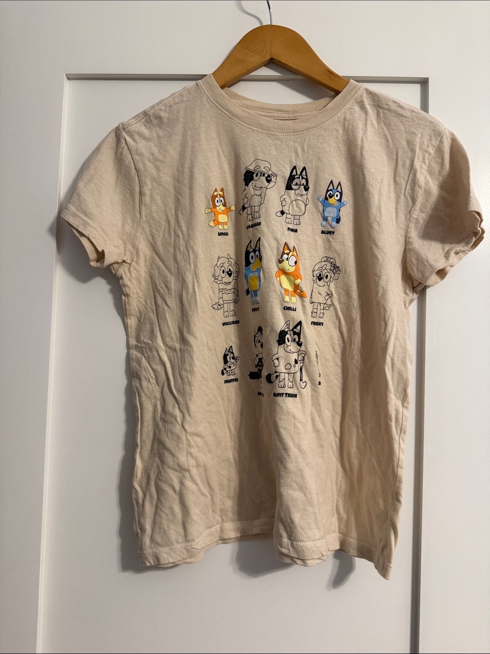 Women’s Beige Graphic Tee with Cartoon Characters